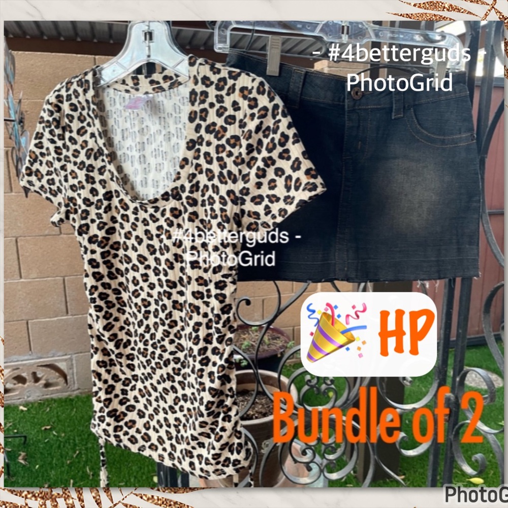 SET Kids LEI Dark Denim Skirt No Boundaries Cheetah Print Cinched Shirt 3-5 S CH